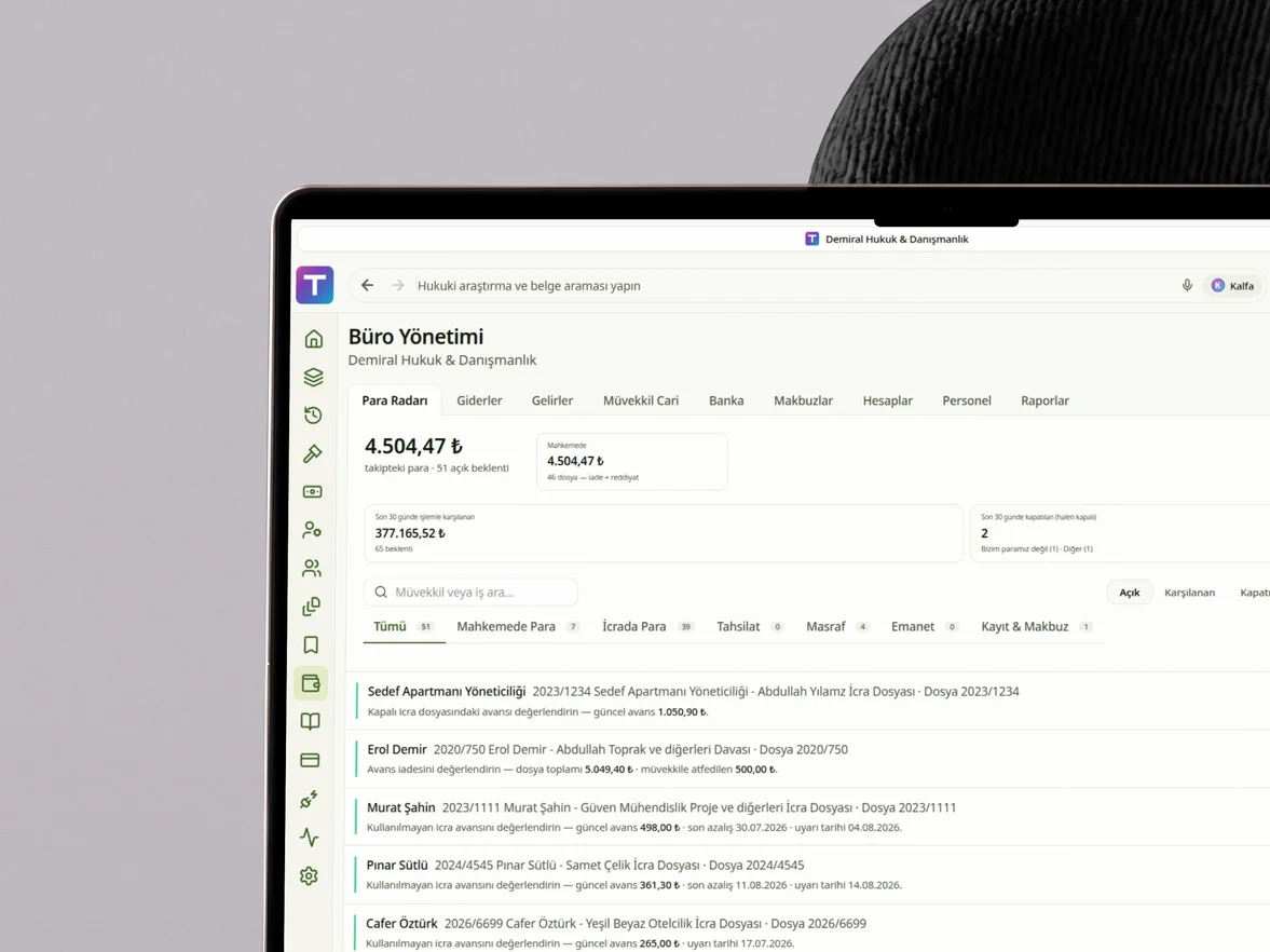 Masraf ve Gelir — TurkHukuk.ai platform ekranı