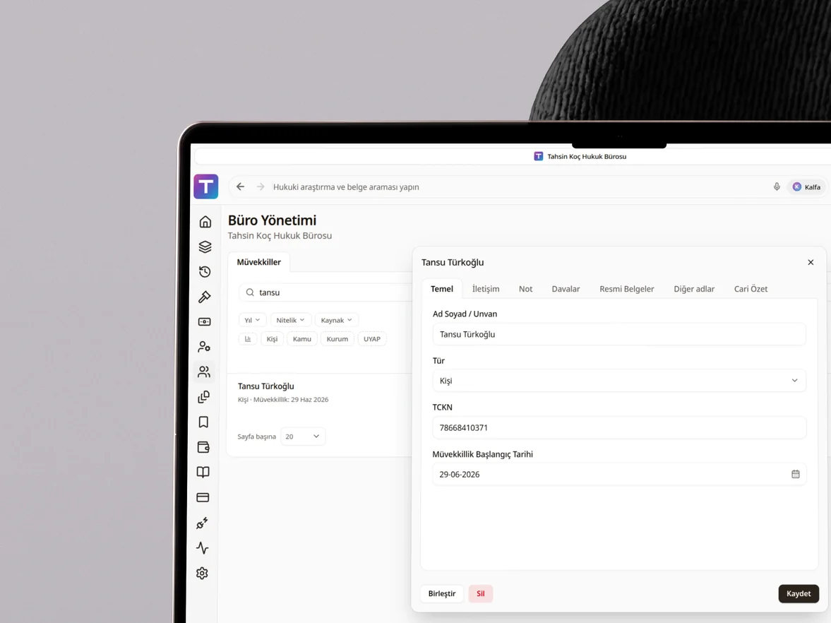 Müvekkil — TurkHukuk.ai platform ekranı
